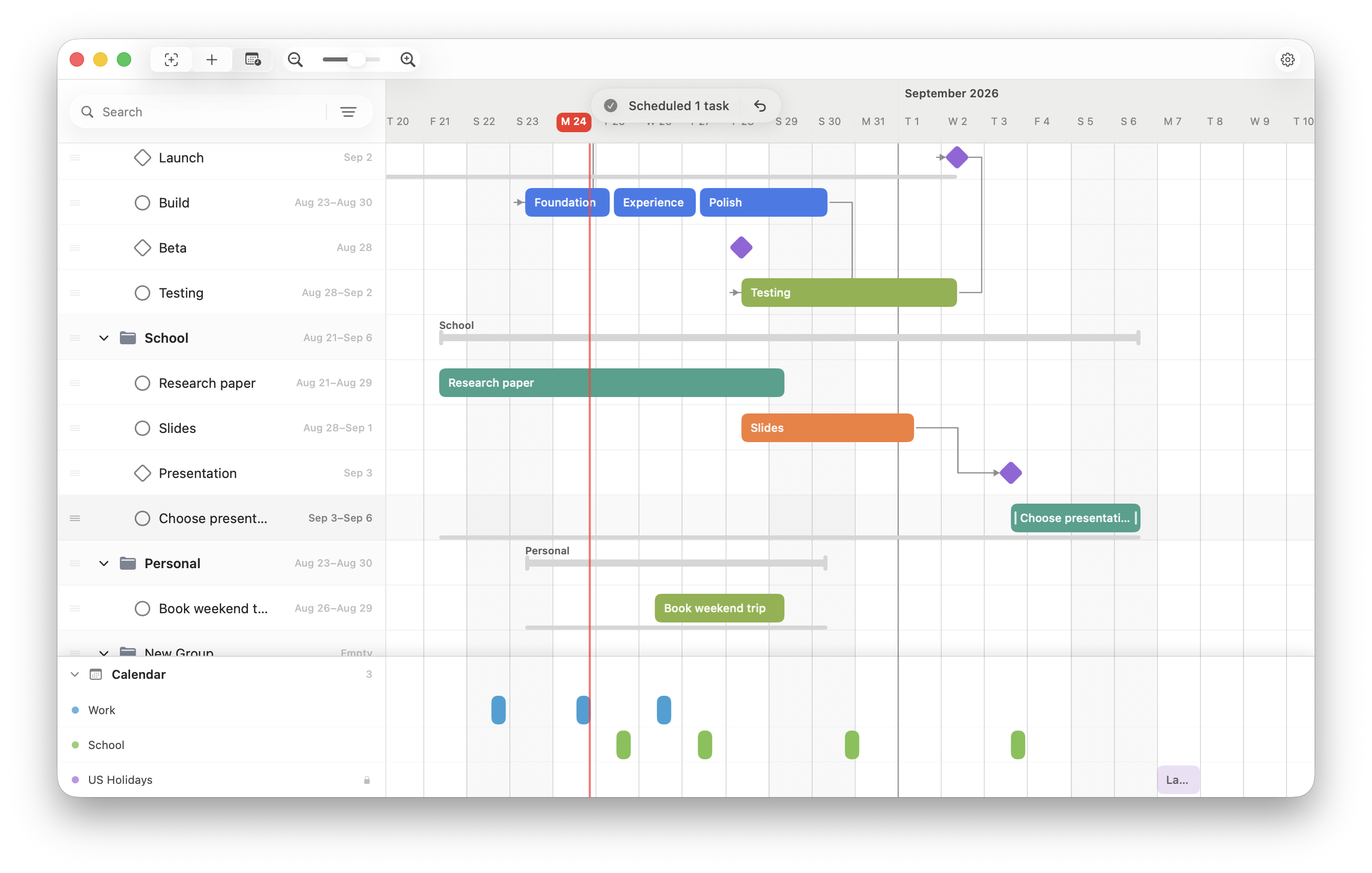 FluidGantt after Auto Schedule has placed an unscheduled task.